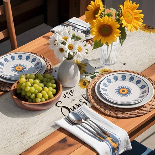 You are My Sunshine Table Runner Dresser Scarf 13 x 72 Inch Vintage Sunflowers Newspaper Texture Table Runners Non-Slip Heat Resistant Kitchen Dining Table Decor for Home Holidays Indoor Outdoor