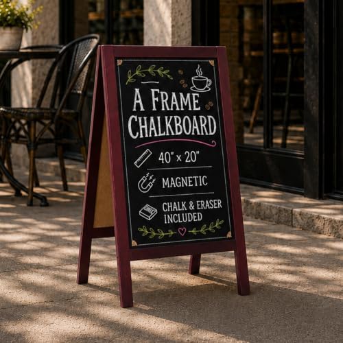 Ilyapa A-Frame Chalkboard Sidewalk Sign, 40x20 Inch - Mahogany, Sturdy