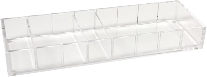 russell+hazel Acrylic Desk Organizer Tray with 3 Dividers, Clear | Sorts clips, push pins & makeup with three movable dividers. Clear polished-edge acrylic suits a countertop or desk drawer.