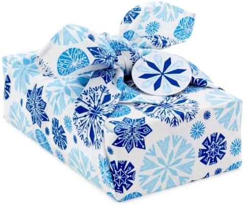 Hallmark 26" Reusable Fabric Holiday Gift Wrap (Blue Snowflakes on White)