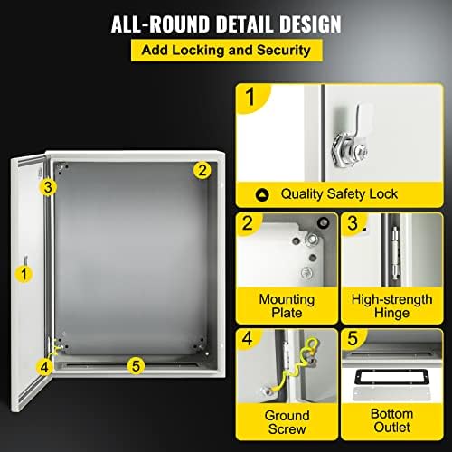 VEVOR NEMA Steel Enclosure, 20 x 16 x 8'' NEMA 4X Steel Electrical Box, IP66 Waterproof & Dustproof, Outdoor/Indoor Electrical Junction Box, with Mounting Plate