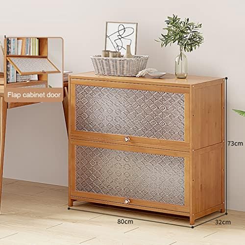 Bamboo Bookcase with flip-up Acrylic Doors, 1-5 Tier Free Standing Book Shelf Storage Organizer for Living Room Office Bedroom (Wood 80 * 32 * 73cm)