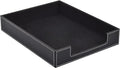 Leather 1-Layer Letter Tray Stackable File Document Tray,A4 Paper Case Rack Desk Office Supplies Organizer Holders,Desktop Organization, Pen Mail Magazine Storage Box(Black)