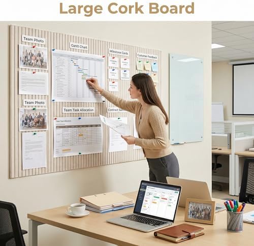 AHEONLAR Felt Bulletin Board 36" x 24", Cork Boards for Walls, 6 Pack Bulletin Board Large Cork Board for Office, Felt Boards with 40 Safe Removable Adhesive Tabs Pin Board for Home(Light Beige)