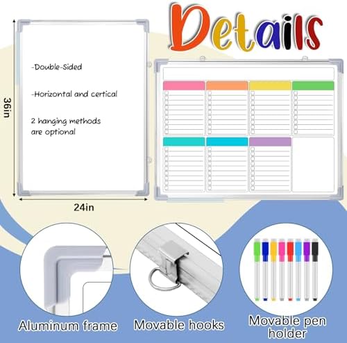 Lincia 36" x 24" Magnetic to Do List Whiteboard, Weekly Planner, Pleochroic