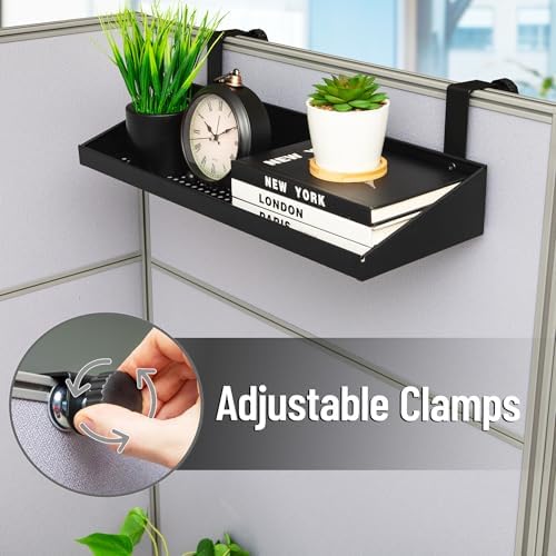 Mind Reader Hanging Cubicle Shelf, Metal Storage Organizer for Cubicle Walls up to 2 Inches Thick, 20.25" x 7", Black