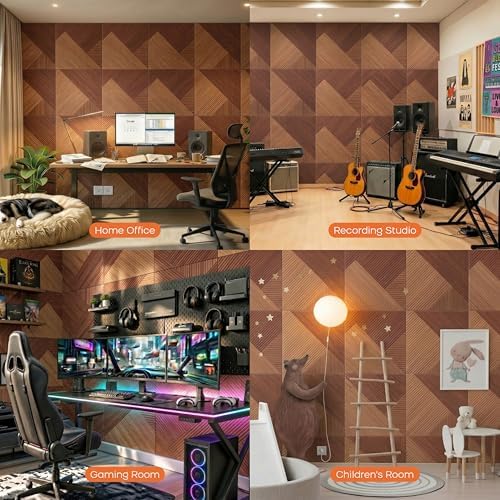BUBOS 6-Pack Acoustic Panels, Wood Grain Sound Absorbing Panels, 23.6"x23.6"