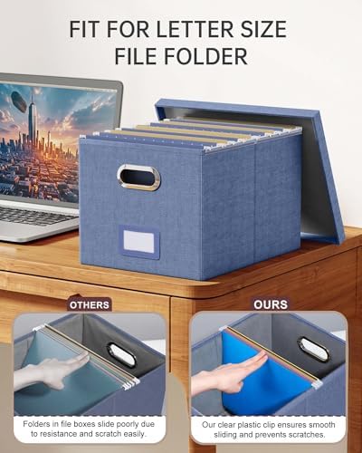 Oterri 2 Pack File Storage Organizer, Document Organizer, Portable File Box with Lid, Fit for Letter/Legal File Folder Storage,Blue-Box only