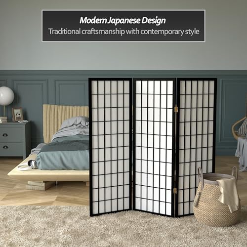 4 ft. Short Window Pane Shoji Screen - Black - 3 Panels