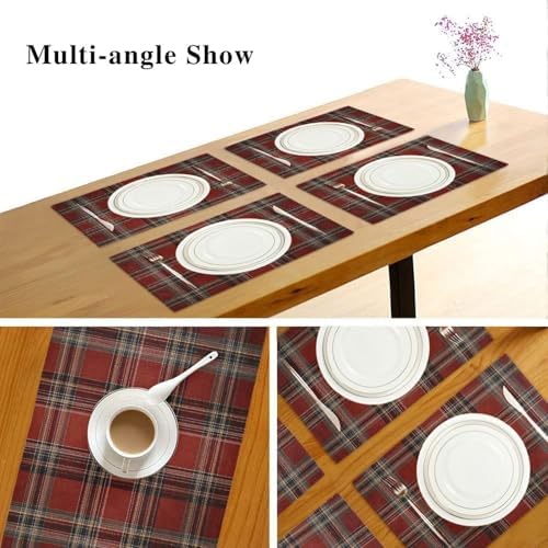 ALAZA Red Plaid Tartan Set of 4 Placemats Rectangle Table Mat for Dining Table Restaurant Kitchen Home Decor, 12" x 18"