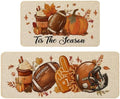 Baccessor Fall Pumpkin Kitchen Rugs Set of 2,Tis The Season Autumn Football Thanksgiving Farmhouse Mats Washable Non Slip Low-Profile Indoor Floor Holiday Hallway Sink Decor 17x29 and 17x47 Inch