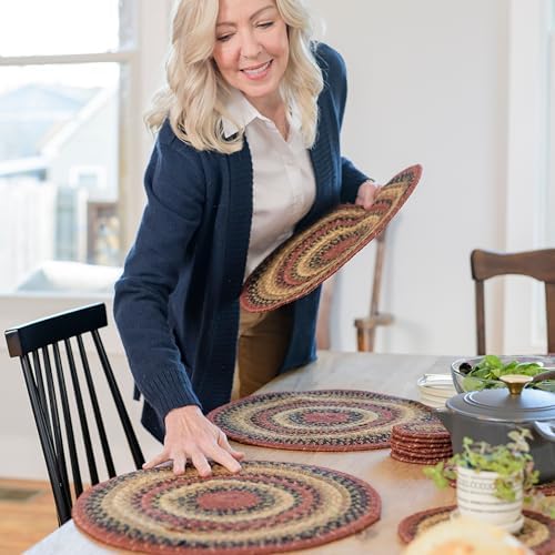 Homespice Highland Braided Placemats for Cabin Decor, Round 15" Set of 2