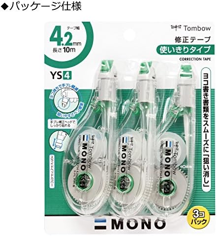 Tombow Pencil Correction Tape, 0.17 inches (4.2 mm), MONO Mono YS (Side Pull Type That Can Be Used Like a Pen), Disposable Type, 32.8 ft (10 m), Pack of 3 (CT-YS4 x 3)