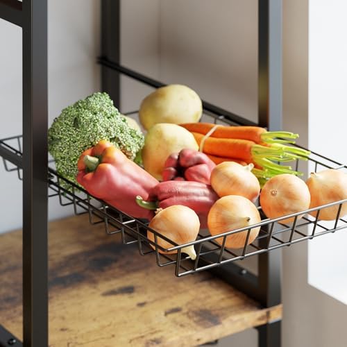 IRONCK Bakers Rack with Cabinet and Power Outlet, Coffee Bar, Vintage Brown