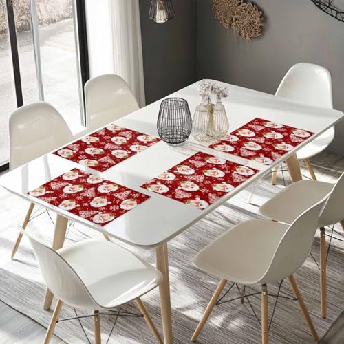 Red Christmas Placemat 1PC, Santa Claus Merry Christmas Tree Heat Resistant Washable Table Place Mats Winter Snowflake Cotton Table Linens Party Holiday Decor for Kitchen Dining Outdoor Indoor