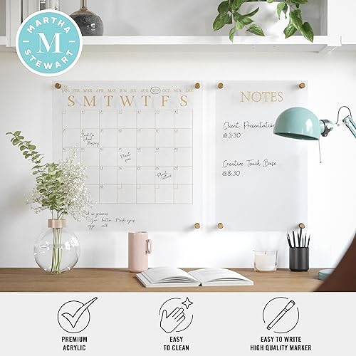Martha Stewart Grayson Acrylic Calendar and Notes Board Set, Clear/Gold