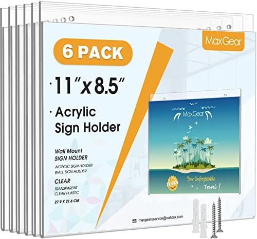 MaxGear Wall Mount Sign Holder, 8.5 x 11 Landscape, 6 Pack