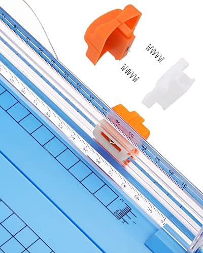 Firbon Blue A4 Paper Cutter Bundle with 5Pcs Mint Green Refill Blades, 12 Inch Paper Trimmer with Side Ruler for Scrapbooking, Craft, Coupon, Label, Cardstock