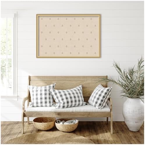 Kate and Laurel Framed Fabric Pinboard 38 x 26, Beige Botanical Block Print Printed Linen Classic Bulletin Board for Use as a Vision Board or Wall Organization, Florence Gold Frame