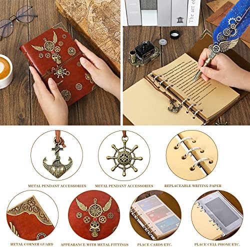 Quill Pen and Ink Set, Feather Pen Ink Set With Quill Pen, Notebook, 5 Replaceable Nibs, Seal Stamp, Spoon, Wax Beads, White Wax, Ink, Pen Holder, Cup, Envelope,Letter Paper,Envelope Tool(Blue)