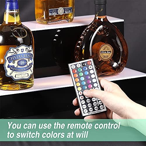 MESAlLUP Acrylic 16 Inch 2 Tier LED Liquor Bottle Display Shelf, Lighted Bar Shelves with APP or Remote Control, Mulit Color Lighting for Home Mini Bars Decor, Restaurants & Party Use