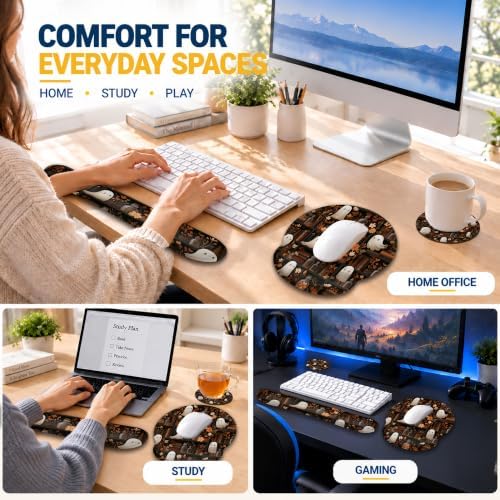 Halloween Ghost Ergonomic Wrist Rest Mouse Pad Set with Keyboard Cushion