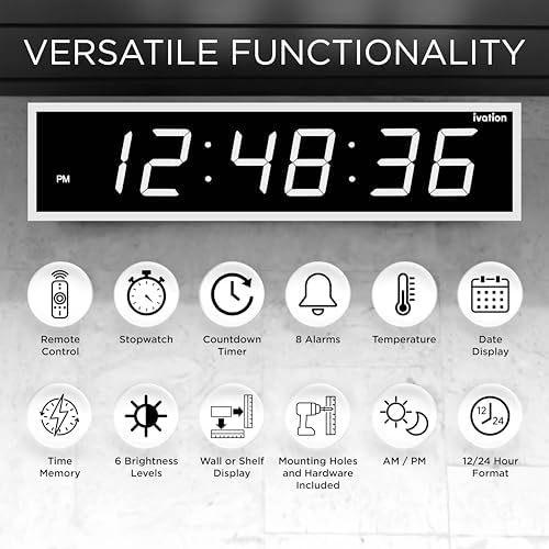 Ivation Oversized Digital Wall Clock with Large LED Display & Timer, 60"