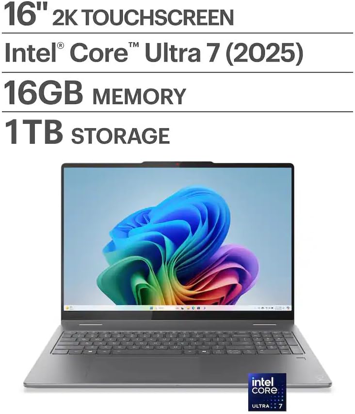 Lenovo Yoga 7i 2-in-1 AI PC Laptop 16" 2K WUXGA IPS Touch, Intel Core Ultra 7 256V, 16GB RAM 1TB SSD, Intel Arc Graphics 140V, Backlit KB, FP Reader, Thunderbolt, Win11, w/USB 3.0 Hub, W/GaLiMu