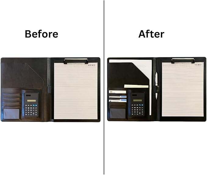 Leather Portfolio Binder for Business use, Document Organizer with Smart Storage, Calculator, Writing pad, – padfolio All in one, Professional Binder Portfolio for Women and Men with Name