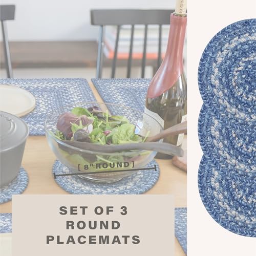 Homespice Denim Jute Braided Trivets Ideal as Hot Pads, Round 8" Set of 3