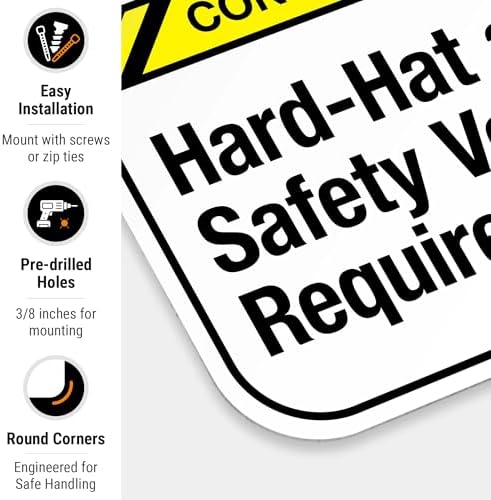 Hard-Hat and Safety Vest Required Sign, ANSI Caution Sign,