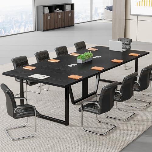 Tribesigns 8FT Conference Table, 94.49 L x 47.24 W x 29.53 H Inches Large Meeting Podcast Table for 10 People, Business Style Wooden Training Table with Strong Metal Frame for Office Conference