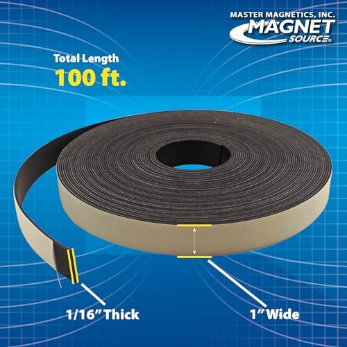 Master Magnetics Flexible Magnetic Strip - Heavy-Duty Magnet Strips with Strong Adhesive Backing for Walls, Boards, Signs, and More - 0.06" Thick - 1" W -1 Roll 100 feet (Pack of 4)