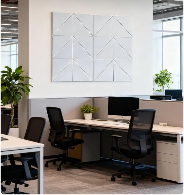12-Pack White Felt Wall Tiles(11.8“x11.8”Each), 47"x35" Aesthetic Bulletin Pin Board, Large Cork Board Alternative for Office, Classroom & Wall Decor