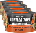 Gorilla Tape Tough & Wide,Black Tape,2.88" x 25 yd - Heavy Duty and Weather Resistant for Indoor or Outdoor,(Pack of 4)