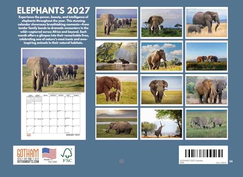 Elephant Calendar 2027 Monthly Wall Calender 12 Month