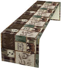 Rustic Cabin Bear Table Runner, Vintage Cottage Country Style Pine Tree Elk Wildlife Dinner Runner for Home Kitchen Dining Table Decoration 13"x60"