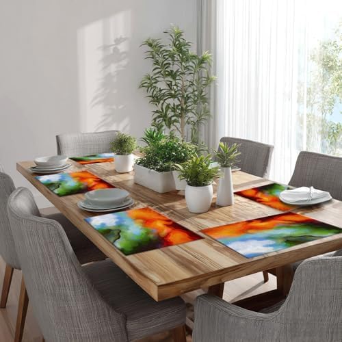 Batmerry Colorful Bright Oil Painting Linen Placemats Set of 8, Multicolor Psychedelic Washable Table Mats for Kitchen Table Thickened Heat Insulation Dining Set Indoor Outdoor 12X18 in