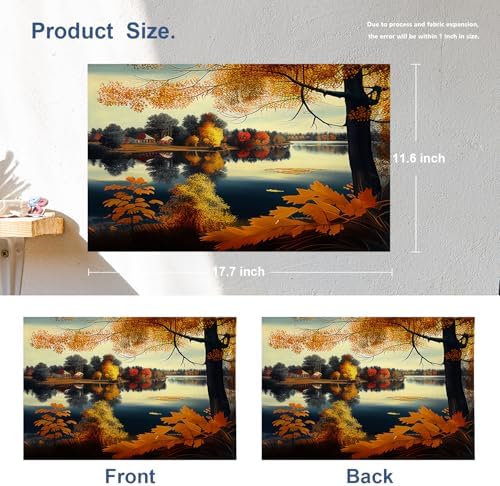 Batmerry Autumn Lakes Woods Linen Placemats Set of 4, Maple Leaves Scenery Art Washable Table Mats for Kitchen Table Thickened Heat Insulation Dining Set Indoor Outdoor 12X18 in