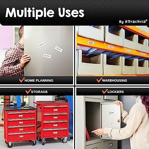 Attractivia Erase Magnetic Labels 2.8 x 1.2 in, Pattern Borders, Dry Erase Magnets, 60-Pack, White Erasable Write-On All-Purpose Labels, for Office, Education, Home, Whiteboard, Magnetic Name Tags