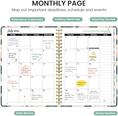 Planner 2026-2027, Jul 2026-Jun 2027 Academic Monthly & Weekly Planner | 6.3" x 8.5" Hardcover Pretty Calendar Planner for Women, Spiral Organizer for School Office Home Supplies, Desert Garden