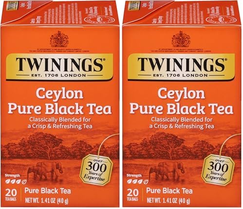 Twinings Ceylon Pure Black Tea Individually Wrapped Bags, 20 Count (Pack of 2), formerly Ceylon Orange Pekoe, Crisp, Refreshing, Caffeinated, Enjoy Hot or Iced, 20 Teabags