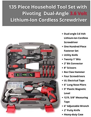 Apollo Tools 135 Piece Household Tool Set, Red DT0773