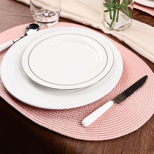 AHHFSMEI Placemats Set of 6 for Dining Table Washable Woven Non-Slip 18x12 inches Placemat Heat-Resistant Durable Table Mats for Dining Table Easy to Clean(Pink)