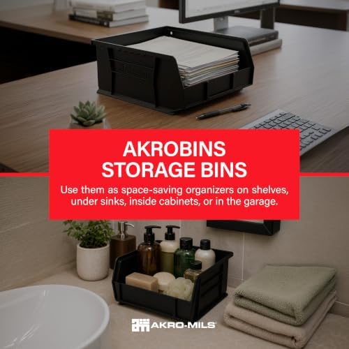 Akro-Mils 30235 AkroBins Plastic Storage Bins, 11"x11"x5", Black, 6-Pack