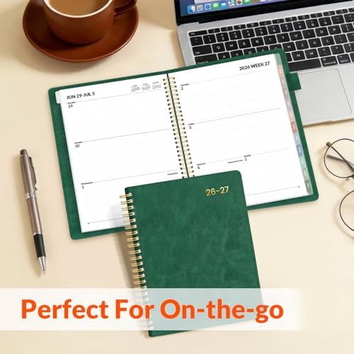 SUNEE 2026-2027 Weekly & Monthly Planner 6.4"x8.5" - 12 Month (July 2026 - June 2027), Vegan Leather Cover Planner Academic Year Calendar, Pocket, Notes, Monthly Tab, Deep Green