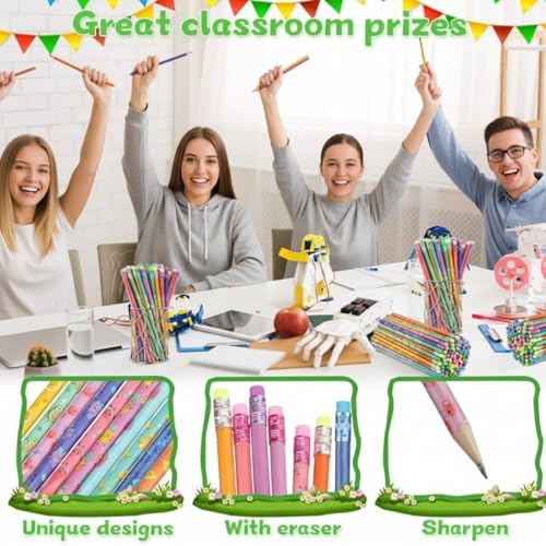 Teling 320 Pcs Wooden HB Scented Pencils Bulk with Erasers for Classroom