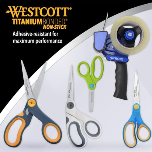 Westcott 8-Inch Non-Stick Titanium Scissors For Office and Home - Glide Adjust Technology - Grey/Yellow Craft, Fabric Scissors - 1 Pack