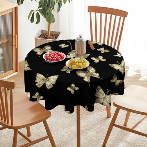Golden Butterfly Tablecloth, Vintage Luxury Yellow Golden Butterflies Print Table Cloth for Kitchen Dining Coffee Table Outdoor Party Decor, 36x36in