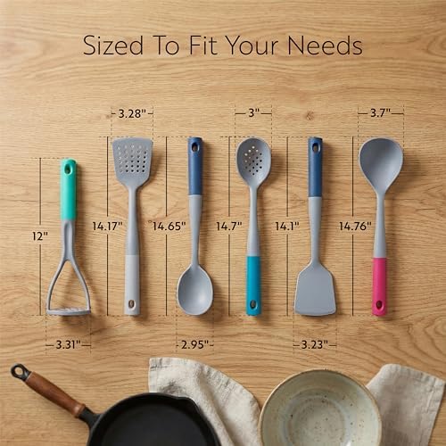Restaurantware Silicone Utensil Set Pack of 1 Non-Slip Handle 6-Piece Nylon Kitchen Tool Set, Heat-Resistant Dishwasher-Friendly Cooking Accessories, Durable Assorted Cooking Utensils